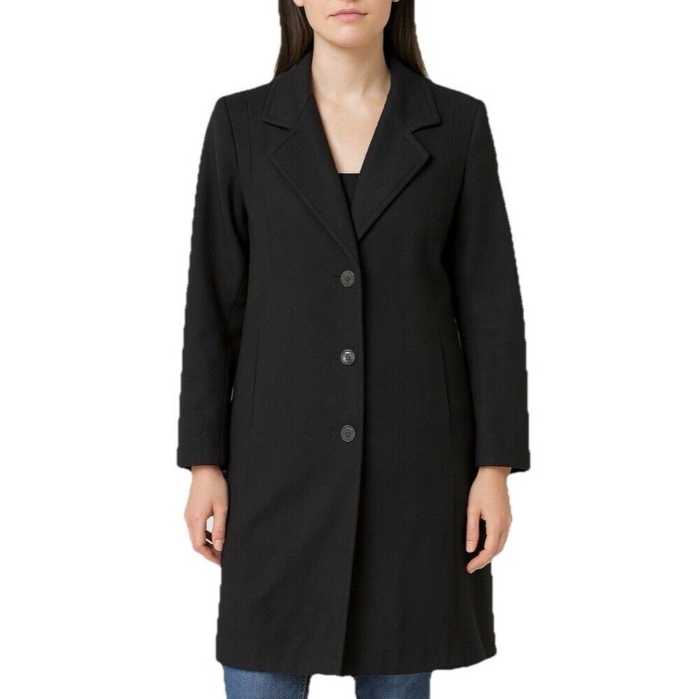 Forrani Womens Wool Long Coat Black Size 8 Classic Button Overcoat